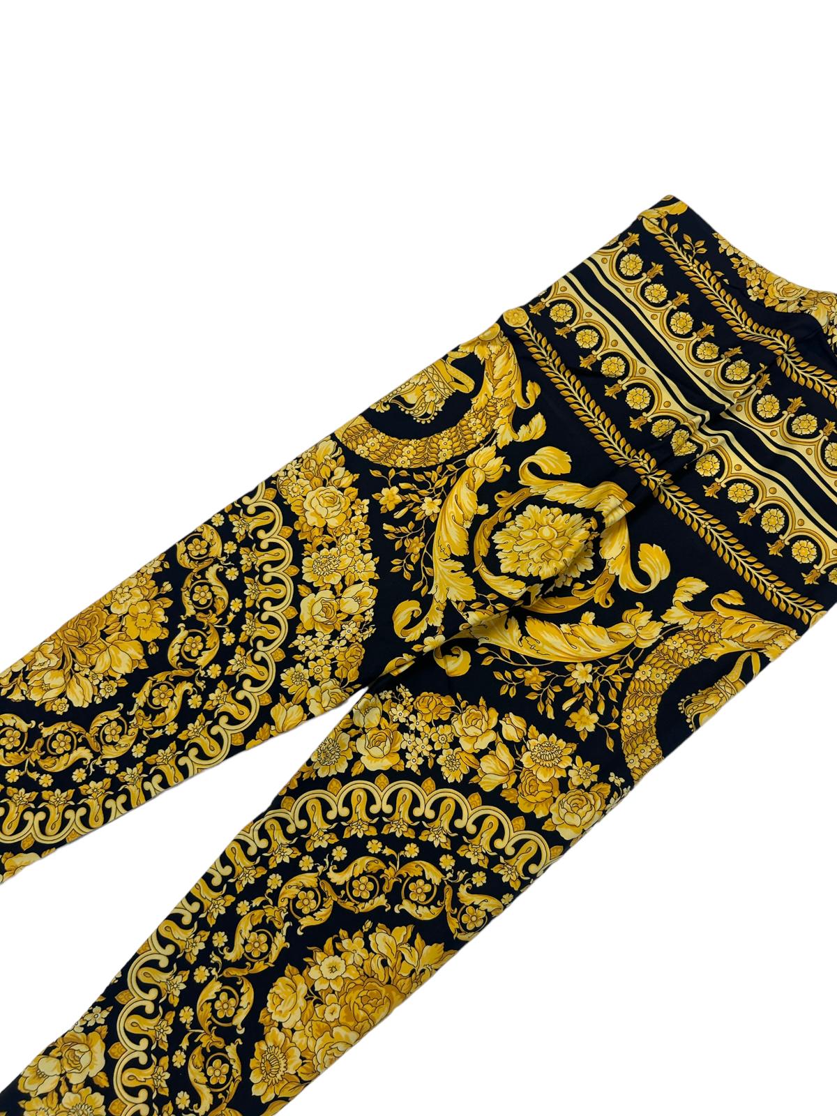 VERSACE Ladies Trouser Barocco Print Yellow Black Leggings UK4 NEW RRP 790
