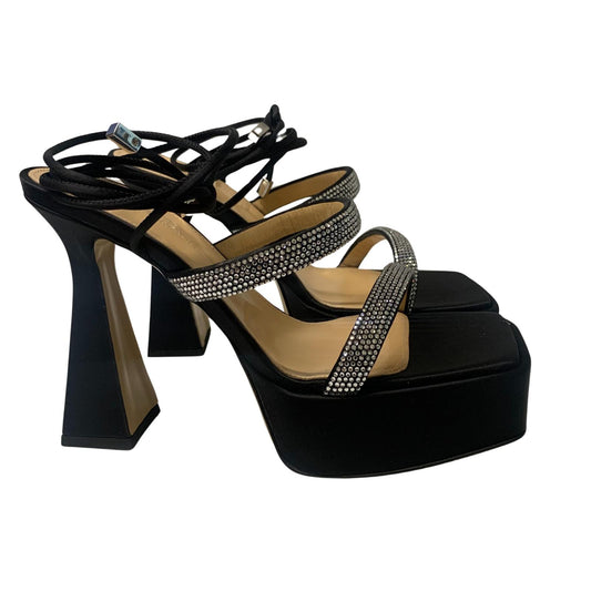 MACH & MACH Devon Platform Ladies Heel Black Crystal Tie Shoes UK8 NEW RRP 955