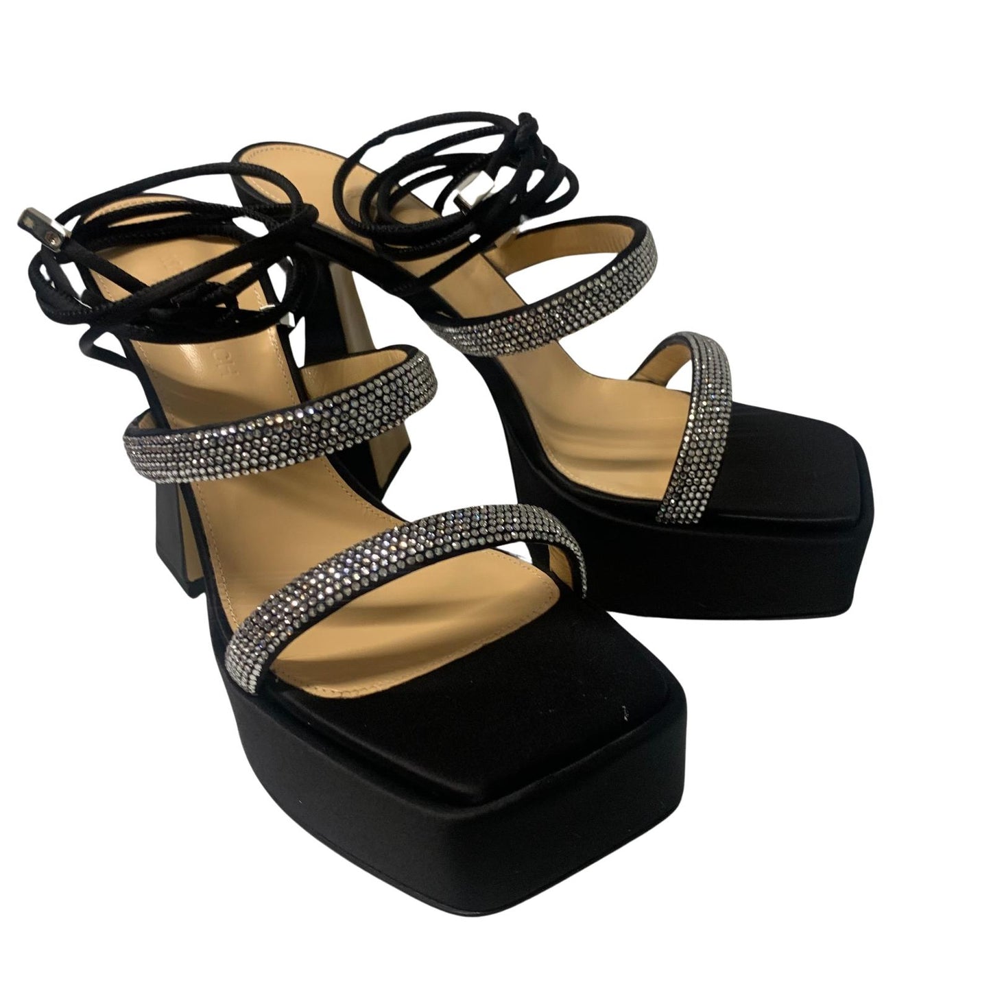 MACH & MACH Devon Platform Ladies Heel Black Crystal Tie Shoes UK8 NEW RRP 955