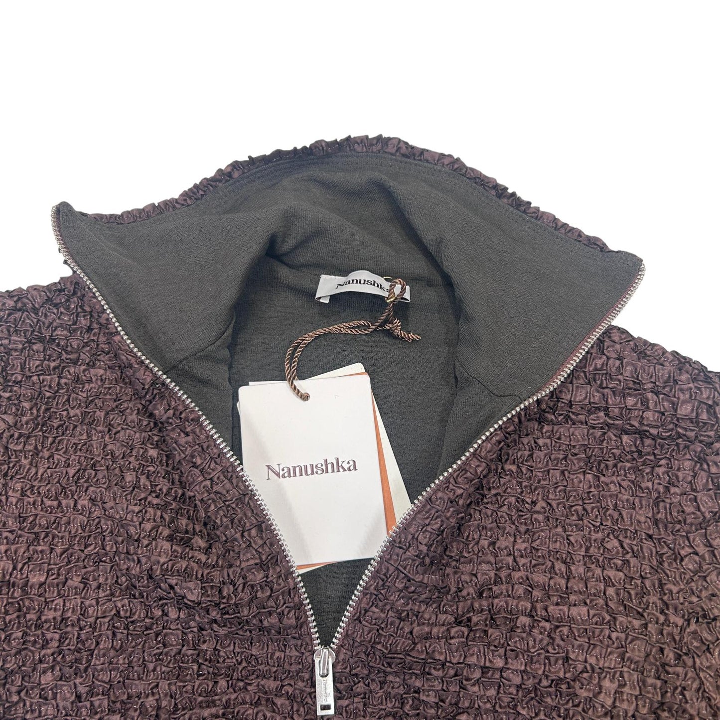 NANUSHKA Flora Top High Neck Long Sleeve Half Zip Brown Jumper 2XS NEW RRP 445