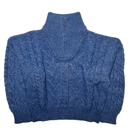 GANNI High Neck Long Sleeve Zip Ladies Cable Knit Sweater Blue XL NEW RRP 325