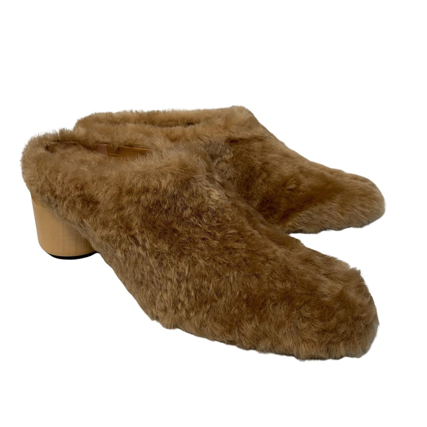 JIL SANDER 65 Stoe Mule Ladies Brown Shearling Midi Heel Shoe UK4 NEW RRP 630