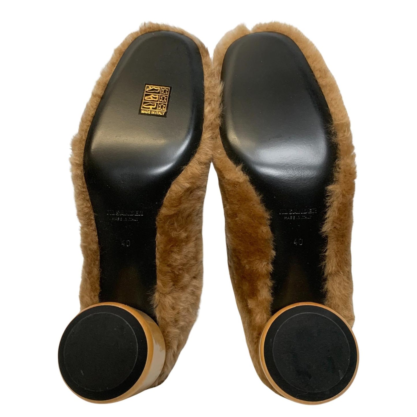 JIL SANDER 65 Stoe Mule Ladies Brown Shearling Midi Heel Shoe UK4 NEW RRP 630