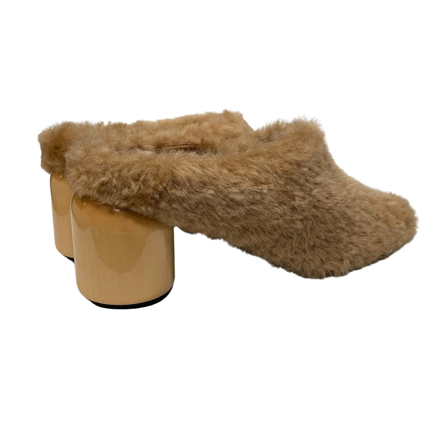 JIL SANDER 65 Stoe Mule Ladies Brown Shearling Midi Heel Shoe UK6 NEW RRP 630