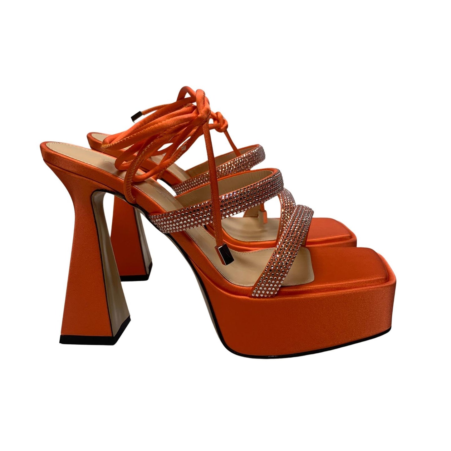 MACH & MACH Devon 140 Platform Heel Crystal Shoes Orange IT37 UK4 RRP955 BNIB