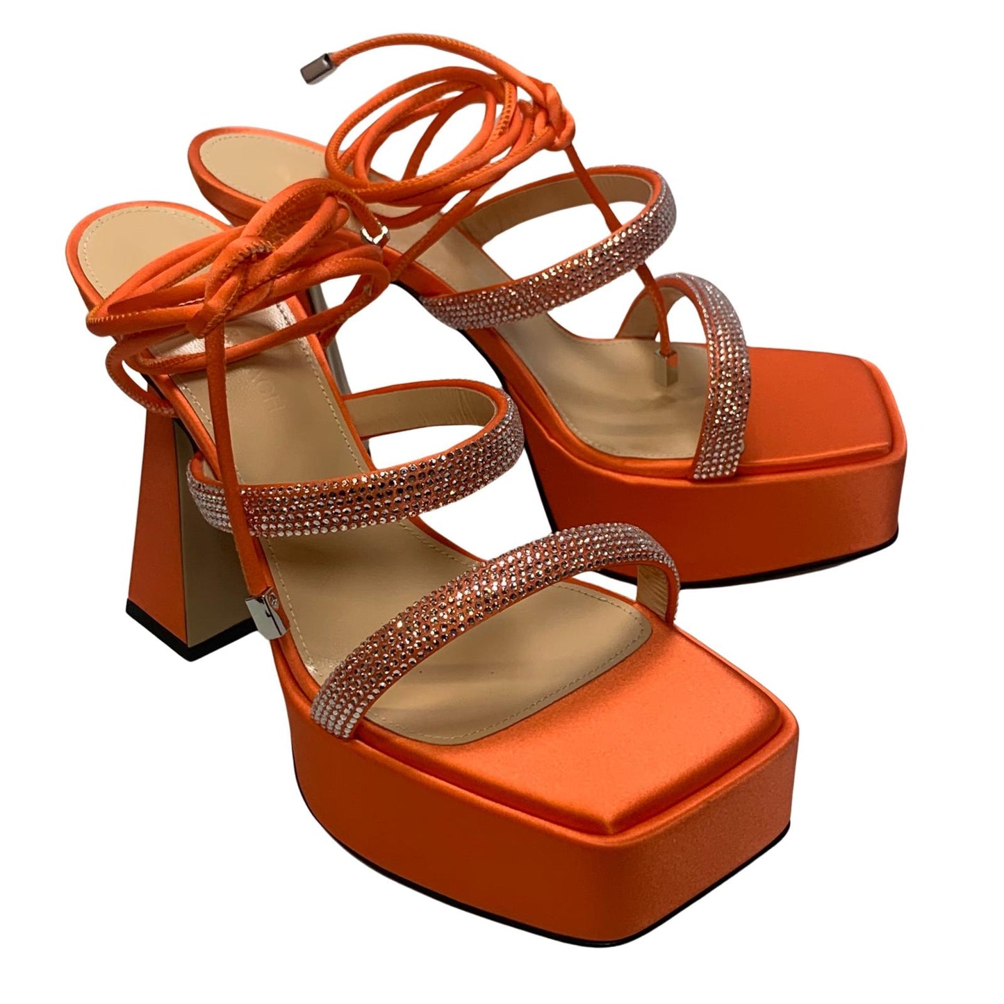 MACH & MACH Devon 140 Platform Heel Crystal Shoes Orange IT37 UK4 RRP955 BNIB