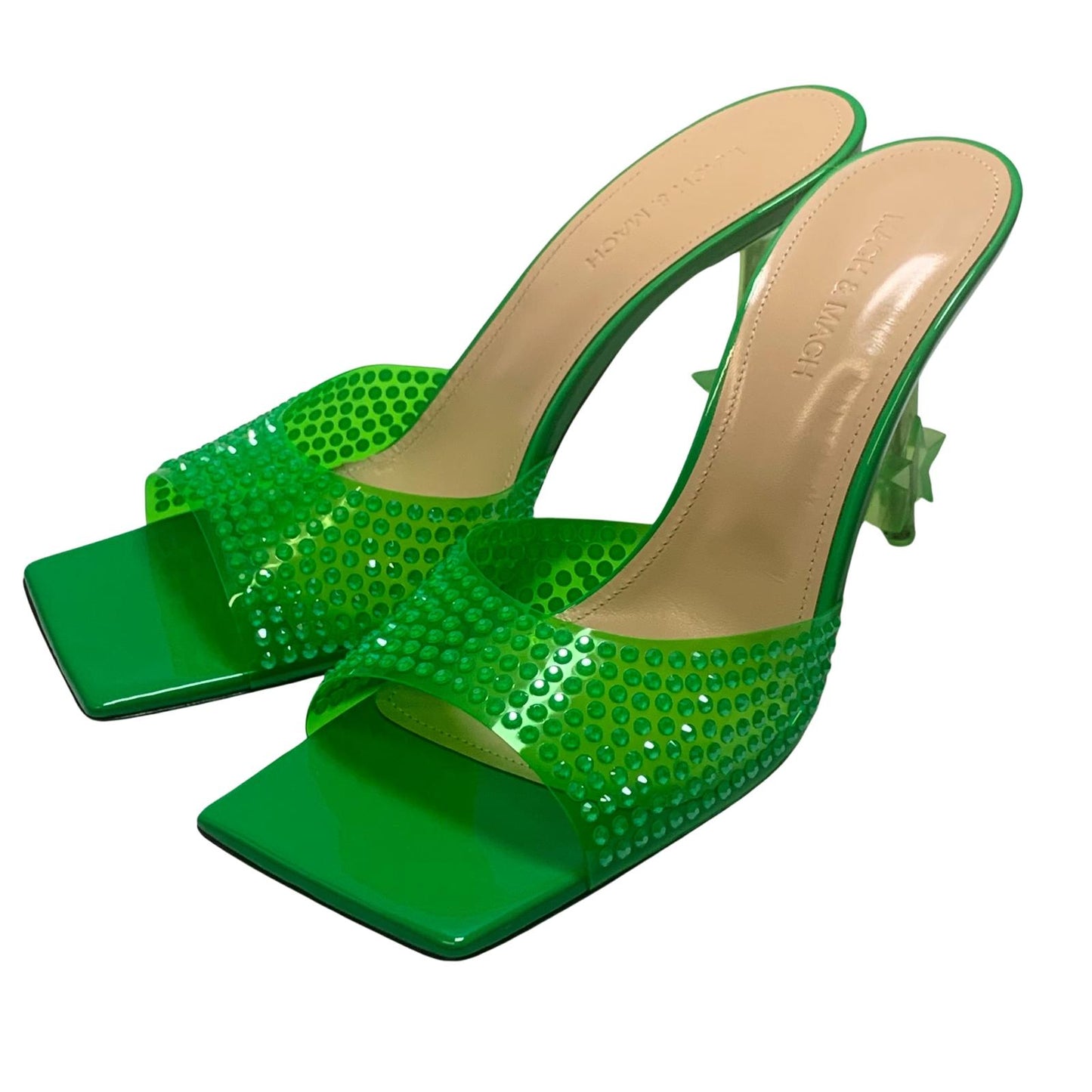 MACH & MACH Star Crystal 95 High Heel Mule Shoes Green IT38 UK5 RRP905 BNIB