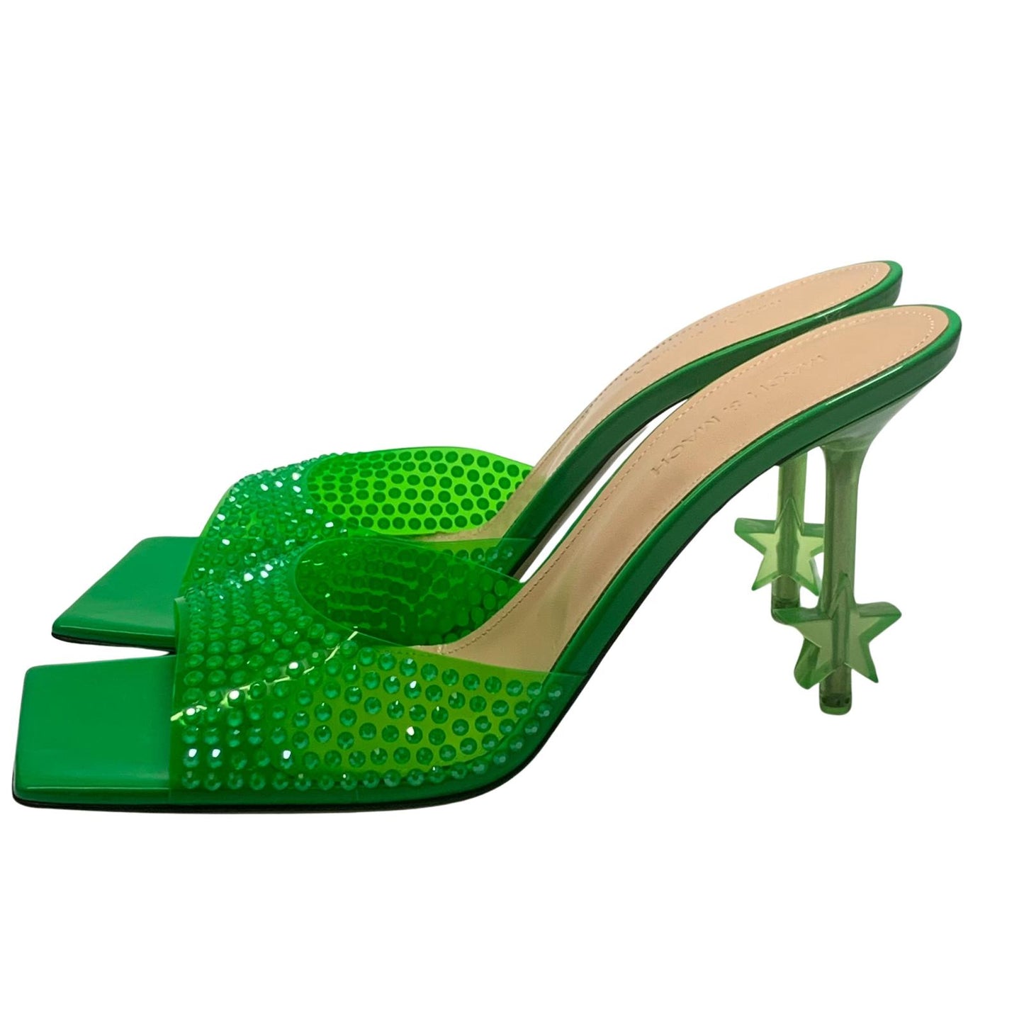 MACH & MACH Star Crystal 95 High Heel Mule Shoes Green IT37 UK4 RRP905 BNIB