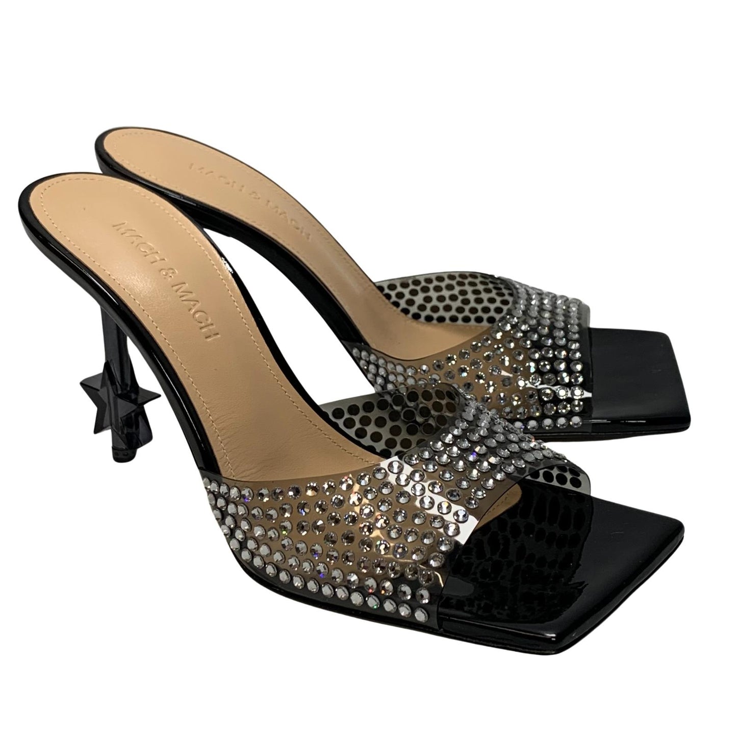 MACH & MACH Star Crystal 95 High Heel Mule Shoes Black IT37 UK4 RRP905 BNIB