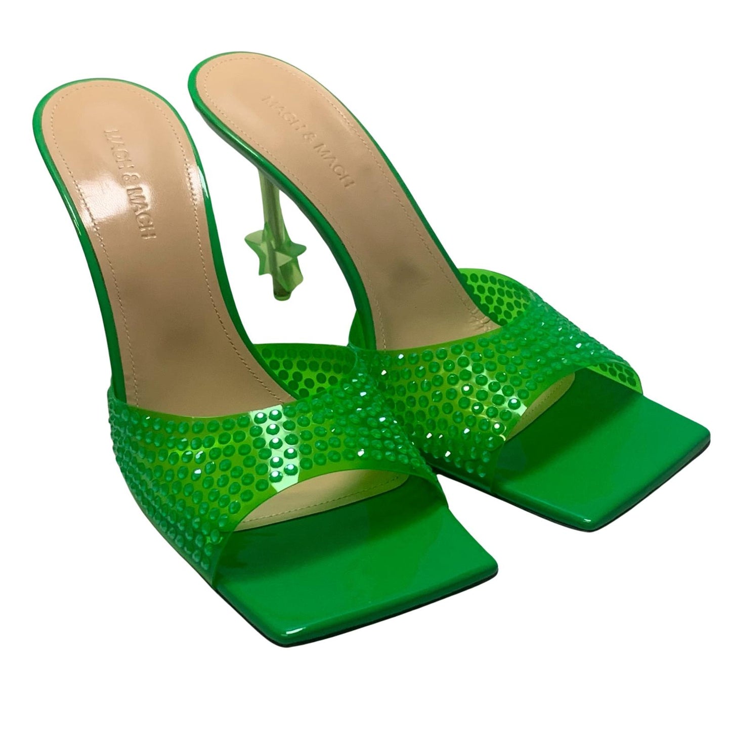 MACH & MACH Star Crystal 95 High Heel Mule Shoes Green IT37.5 UK4.5 RRP905 BNIB