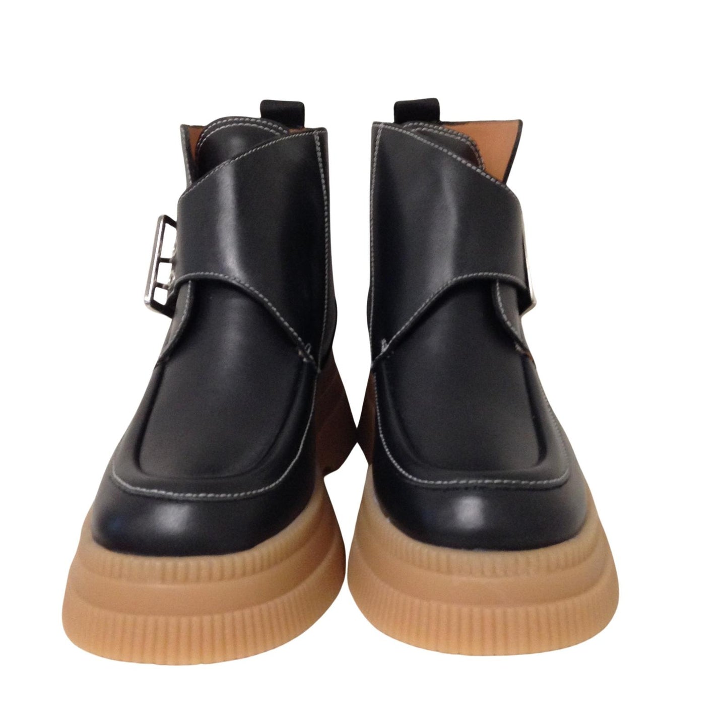 GANNI Ankle Boot Black Platform Gum Buckle Leather Shoe Ladies UK6 NEW RRP 375
