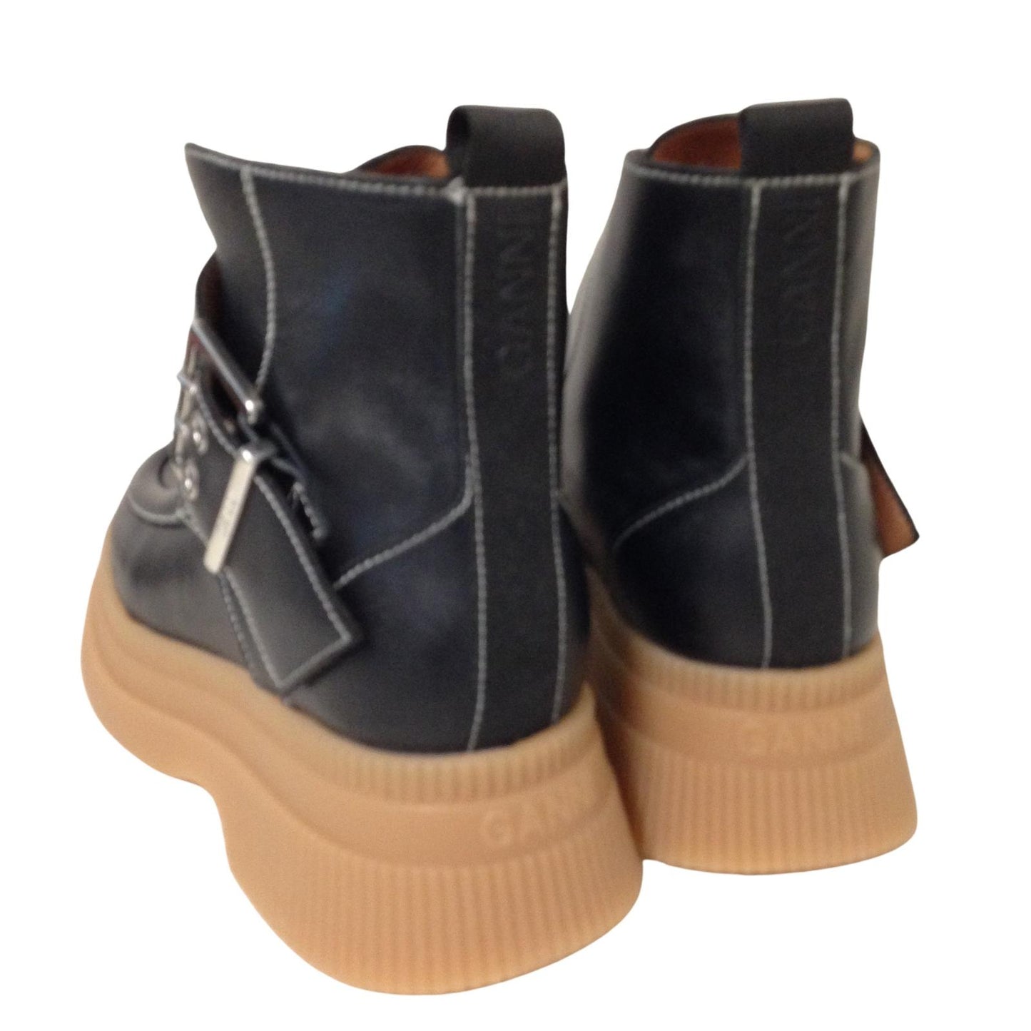 GANNI Ankle Boot Black Platform Gum Buckle Leather Shoe Ladies UK6 NEW RRP 375
