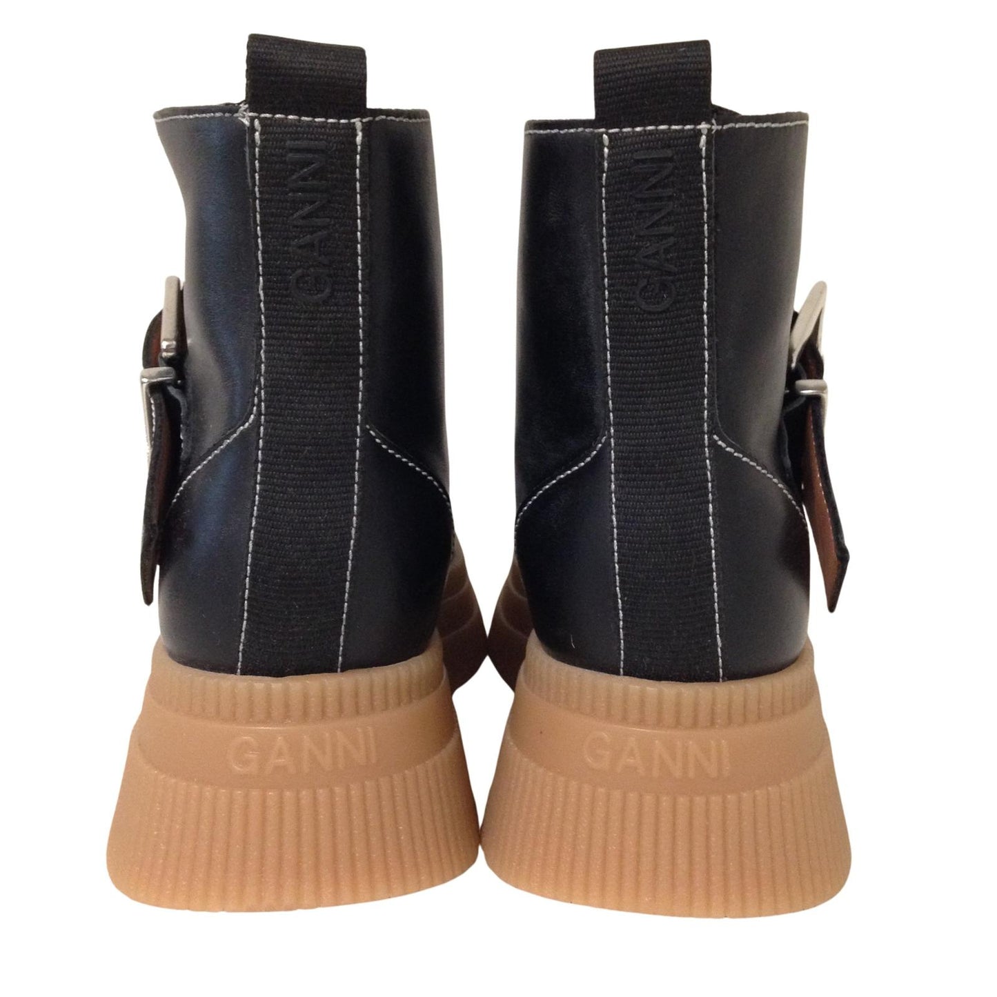 GANNI Ankle Boot Black Platform Gum Buckle Leather Shoe Ladies UK5 NEW RRP 375