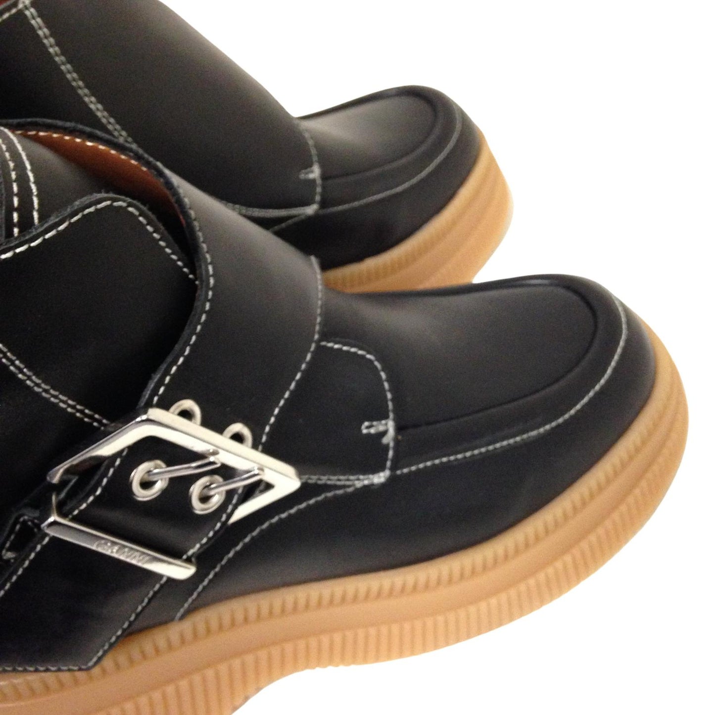 GANNI Ankle Boot Black Platform Gum Buckle Leather Shoe Ladies UK5 NEW RRP 375