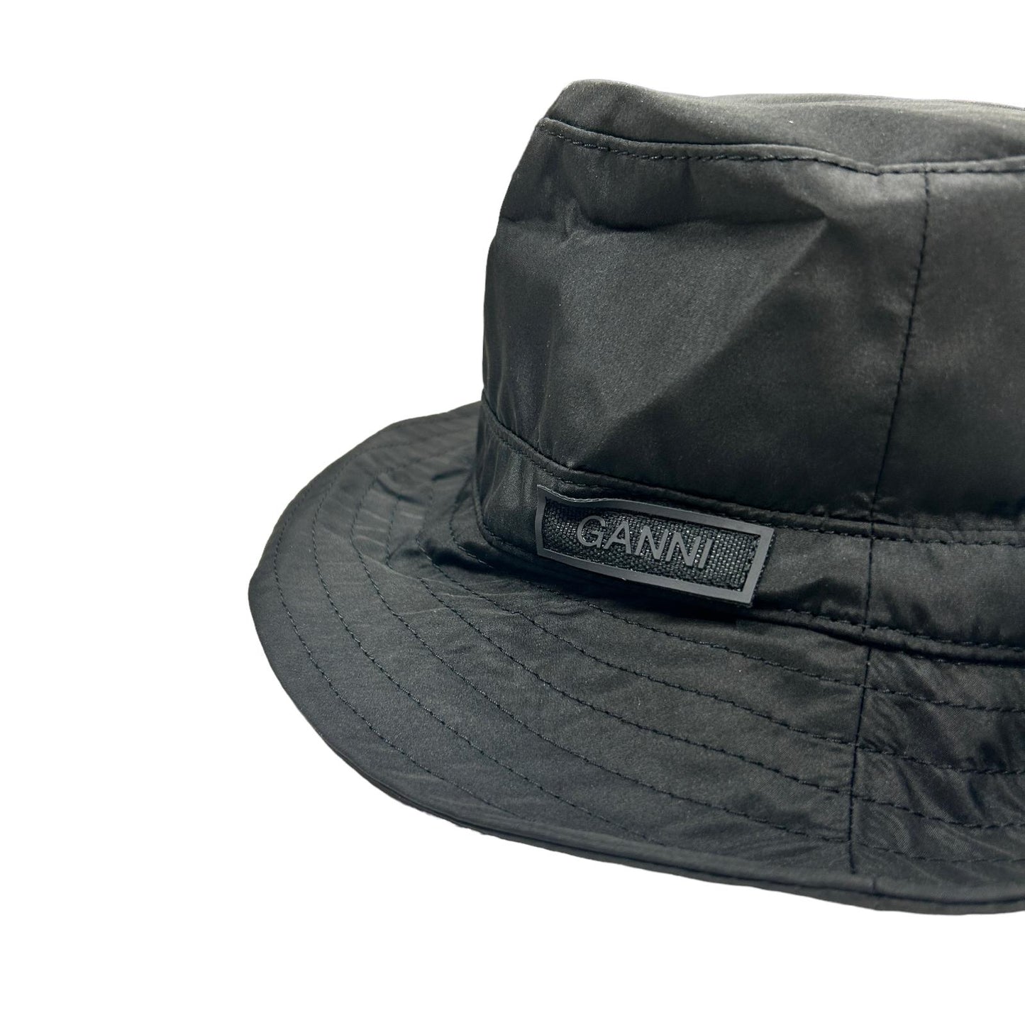 GANNI Bucket Hat Mens Black Nylon Recycled Classic Trim Hat Size XS/S NEW RRP 85