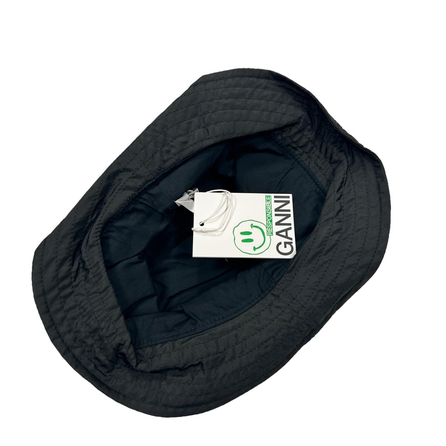 GANNI Bucket Hat Mens Black Nylon Recycled Classic Trim Hat Size XS/S NEW RRP 85