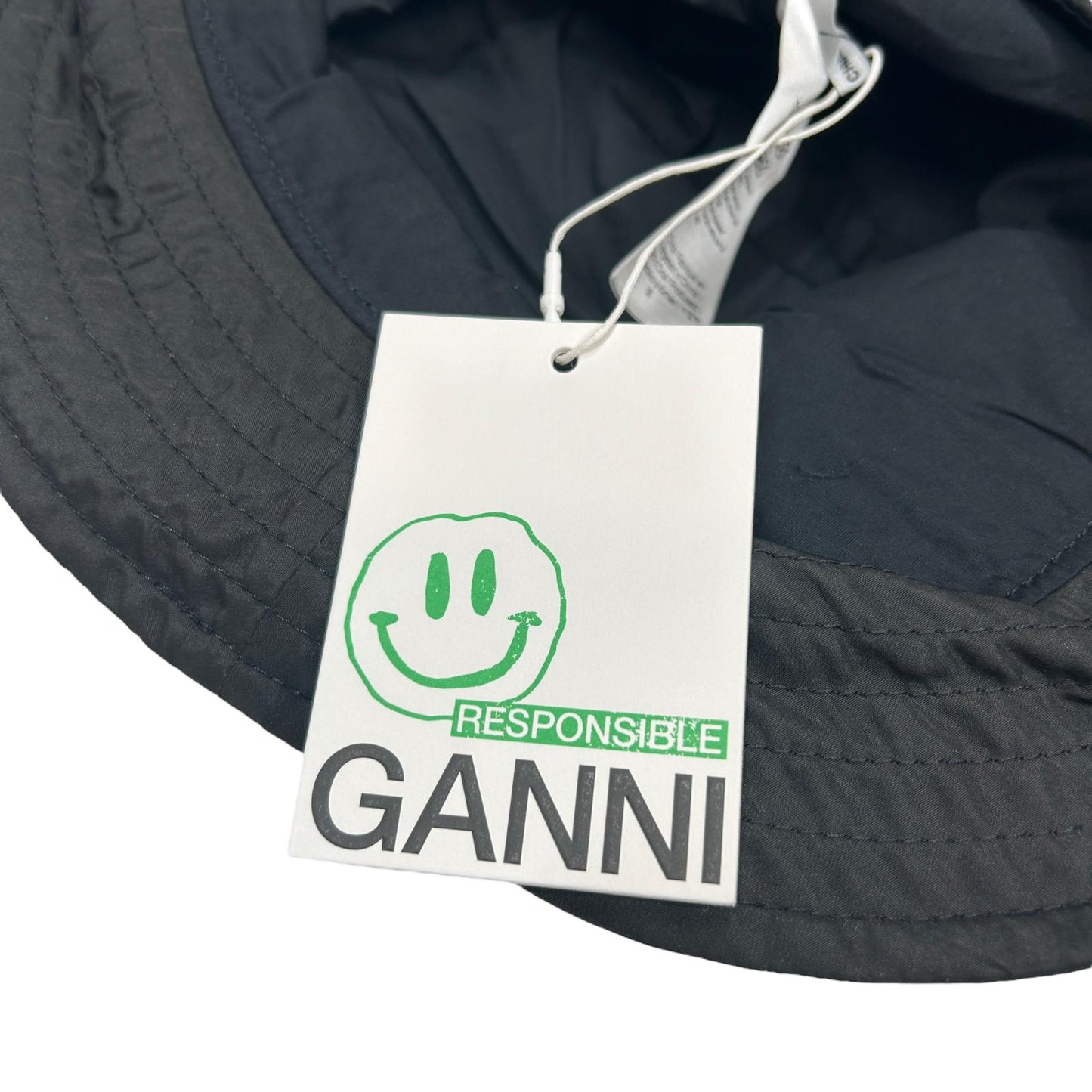 GANNI Bucket Hat Mens Black Nylon Recycled Classic Trim Hat Size XS/S NEW RRP 85