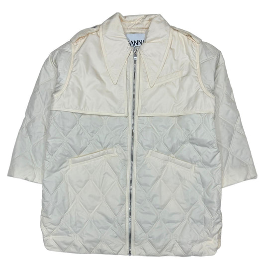 GANNI Spike Collar Zip Renylon Quilt Oversize Jacket White UK14 NEW RRP 315