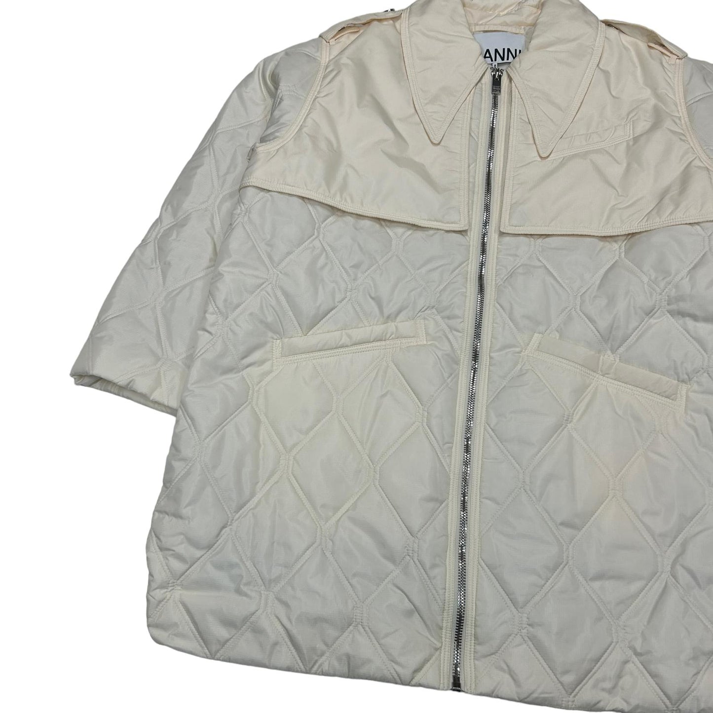 GANNI Spike Collar Zip Renylon Quilt Oversize Jacket White UK14 NEW RRP 315
