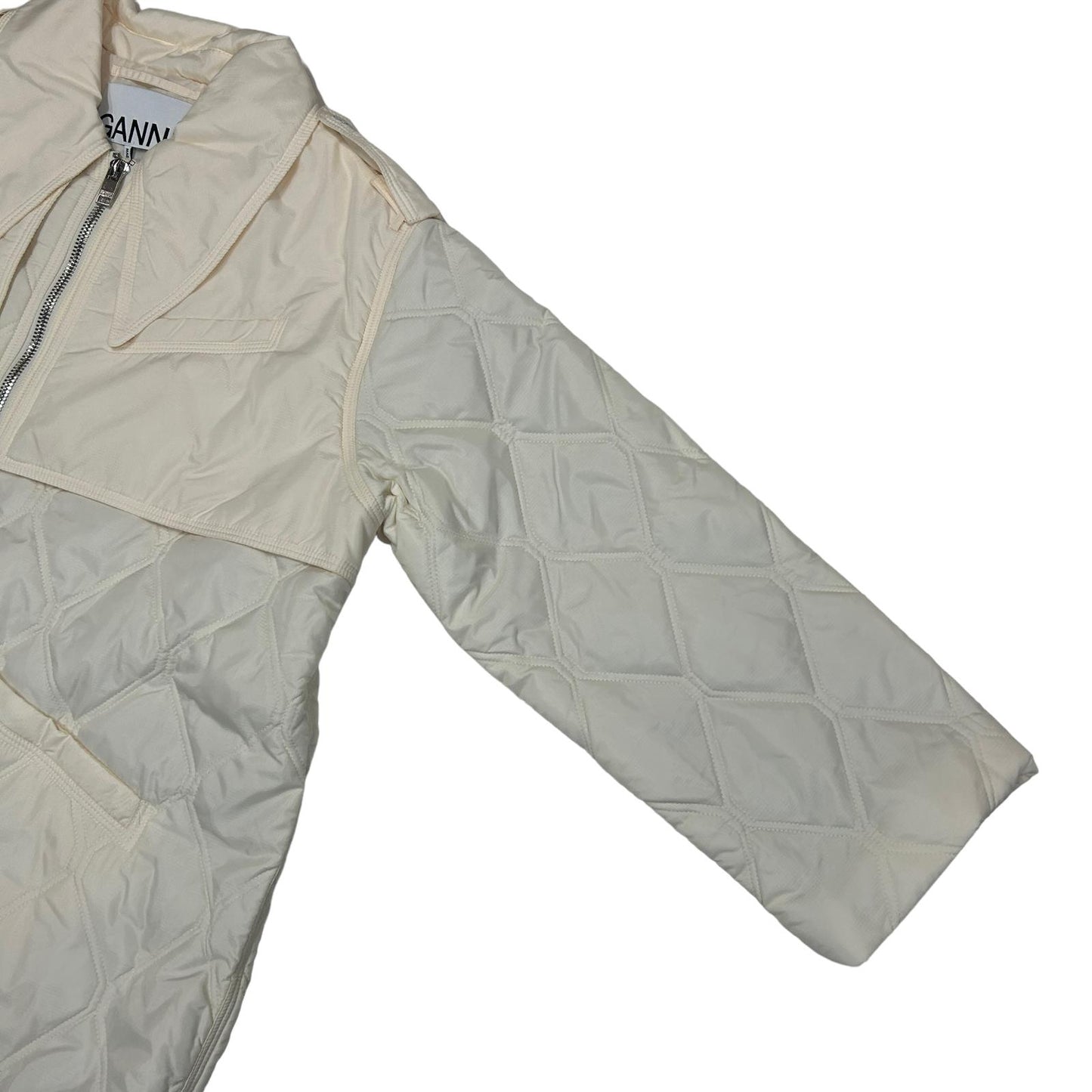 GANNI Spike Collar Zip Renylon Quilt Oversize Jacket White UK14 NEW RRP 315