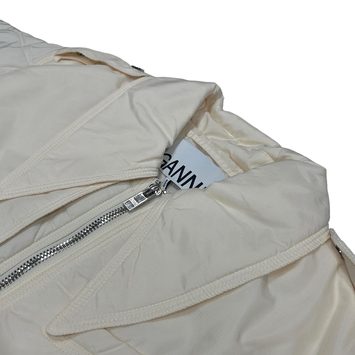 GANNI Spike Collar Zip Renylon Quilt Oversize Jacket White UK14 NEW RRP 315