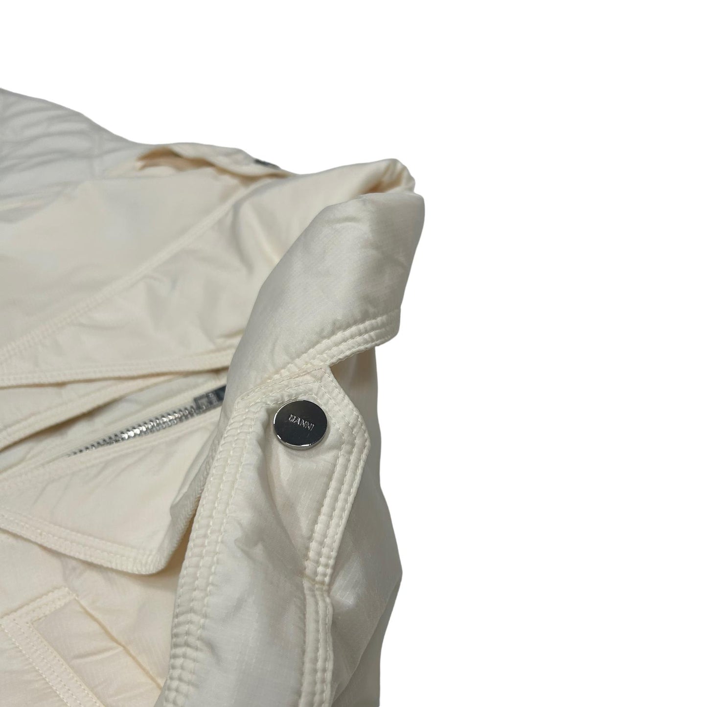 GANNI Spike Collar Zip Renylon Quilt Oversize Jacket White UK14 NEW RRP 315