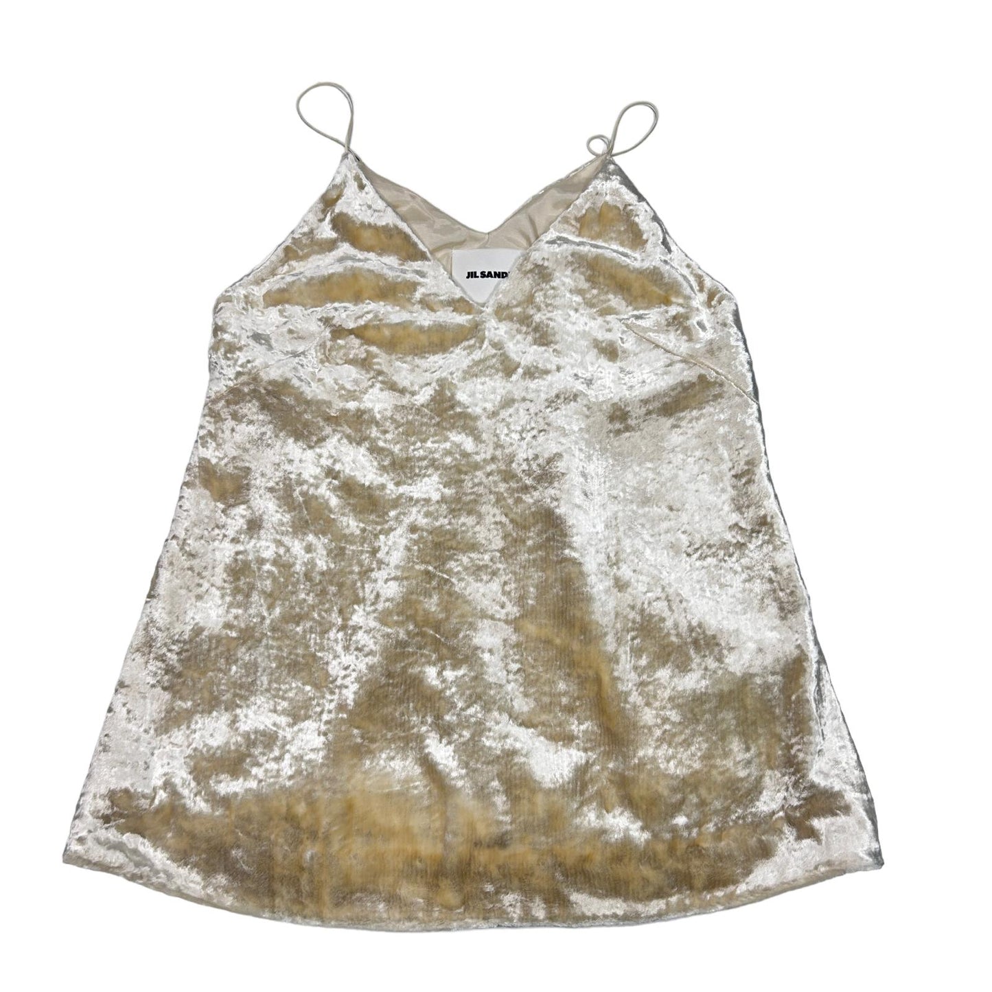 JIL SANDER TOP Halter Vest Cami V-Neck Crushed Velvet Beige UK12 NEW RRP 840
