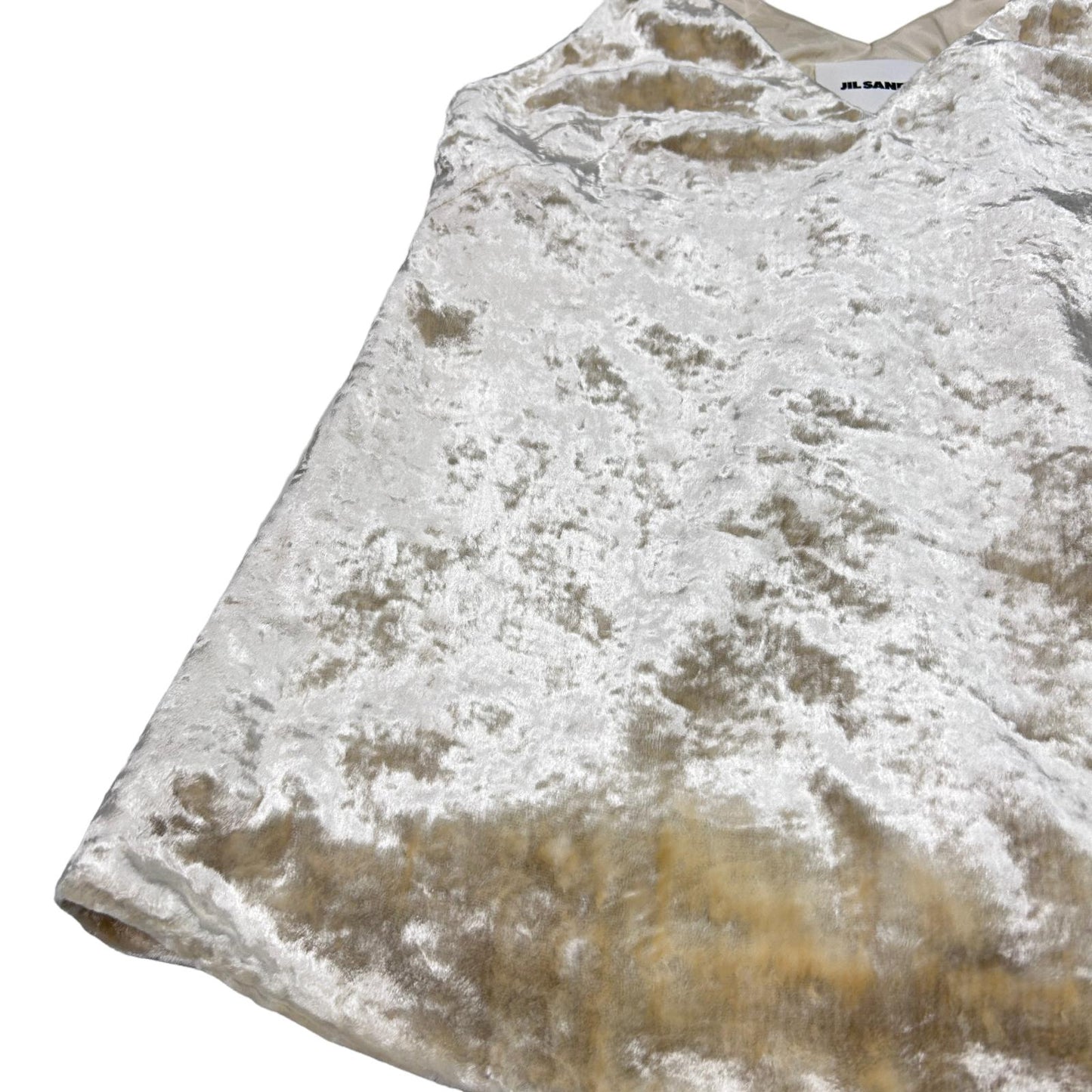 JIL SANDER TOP Halter Vest Cami V-Neck Crushed Velvet Beige UK12 NEW RRP 840