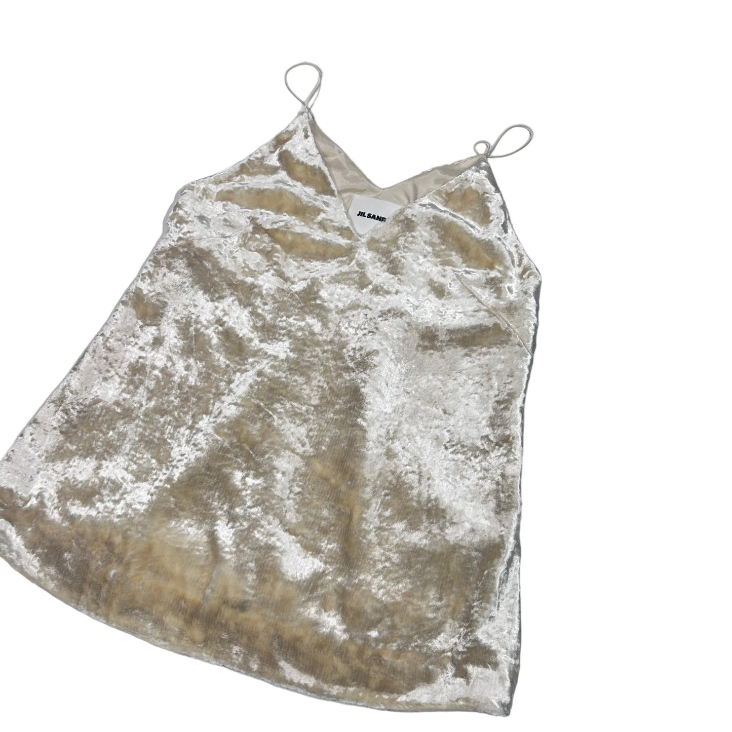 JIL SANDER TOP Halter Vest Cami V-Neck Crushed Velvet Beige UK12 NEW RRP 840