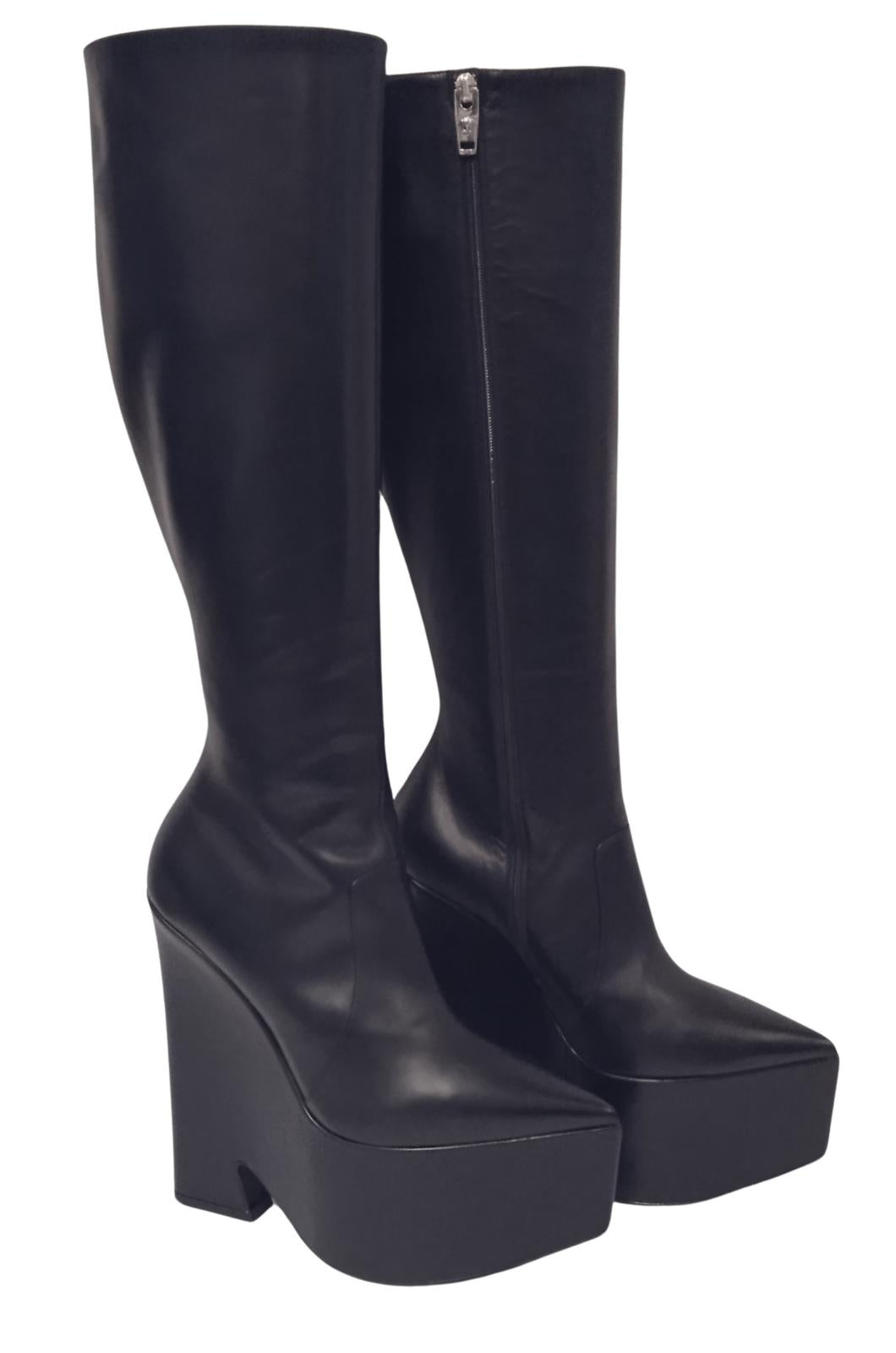 VERSACE Ladies Black Leather Knee High Tempest Platform Boots EU40 UK7 NEW