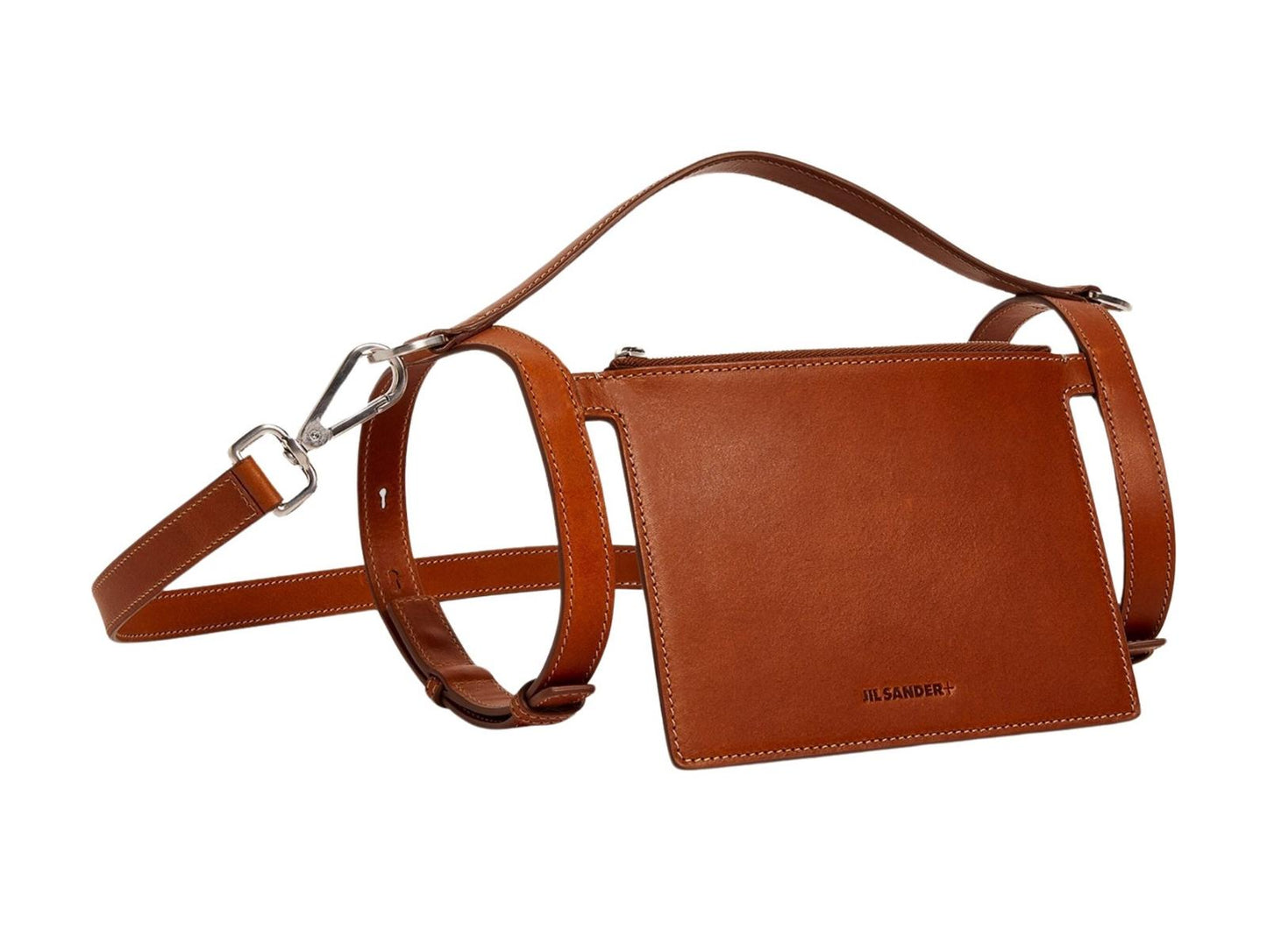 JIL SANDER Ladies Tan Brown Leather Small Crossbody Blanket Holder Bag NEW