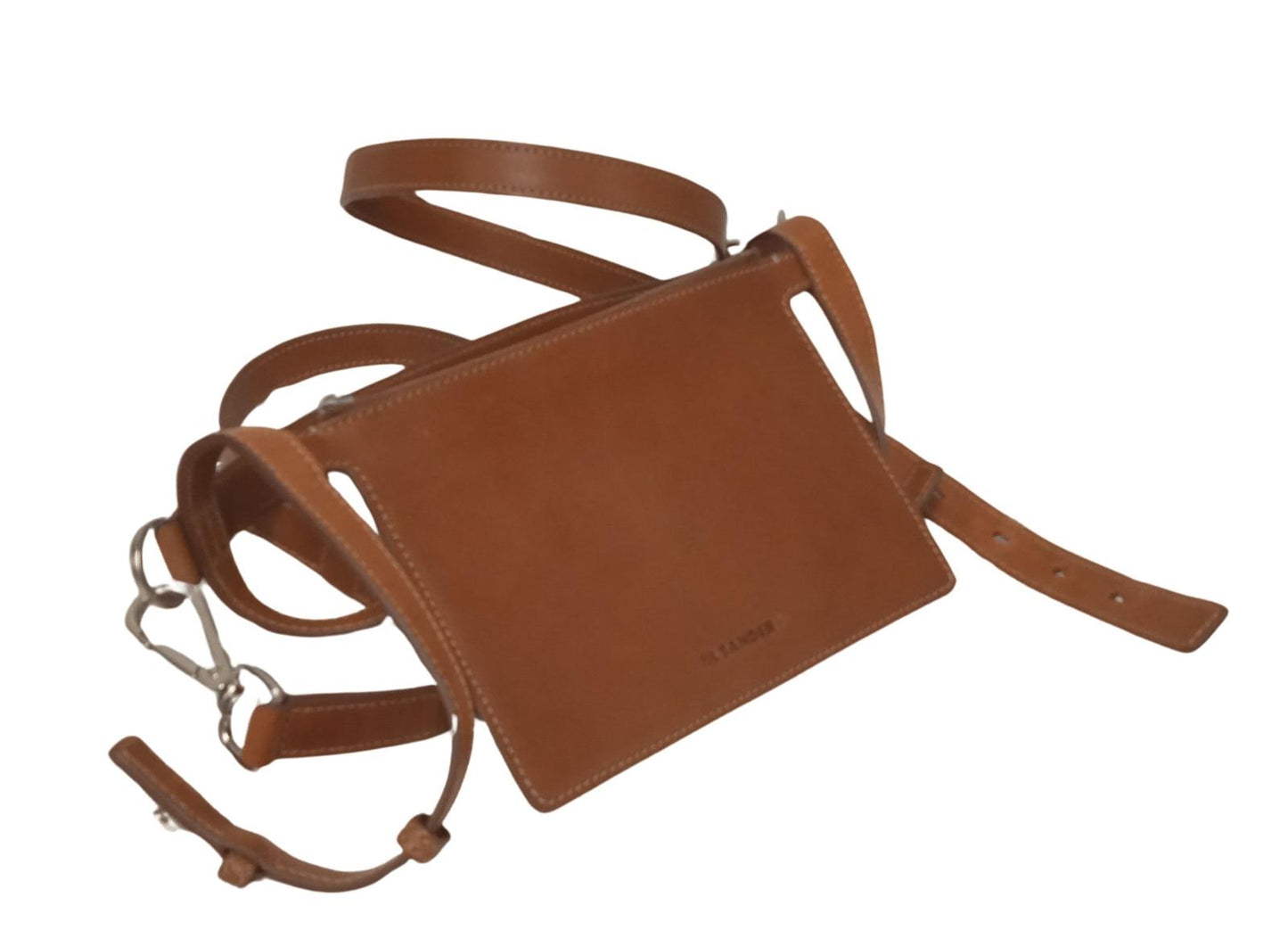JIL SANDER Ladies Tan Brown Leather Small Crossbody Blanket Holder Bag NEW