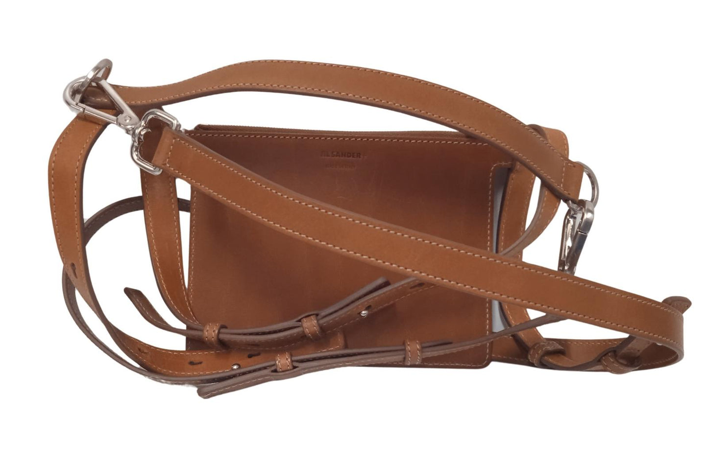 JIL SANDER Ladies Tan Brown Leather Small Crossbody Blanket Holder Bag NEW