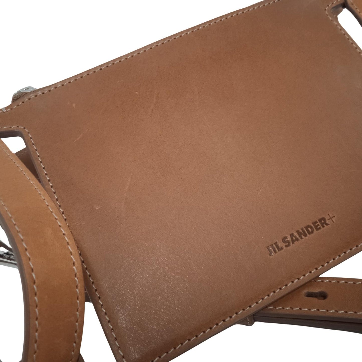 JIL SANDER Ladies Tan Brown Leather Small Crossbody Blanket Holder Bag NEW