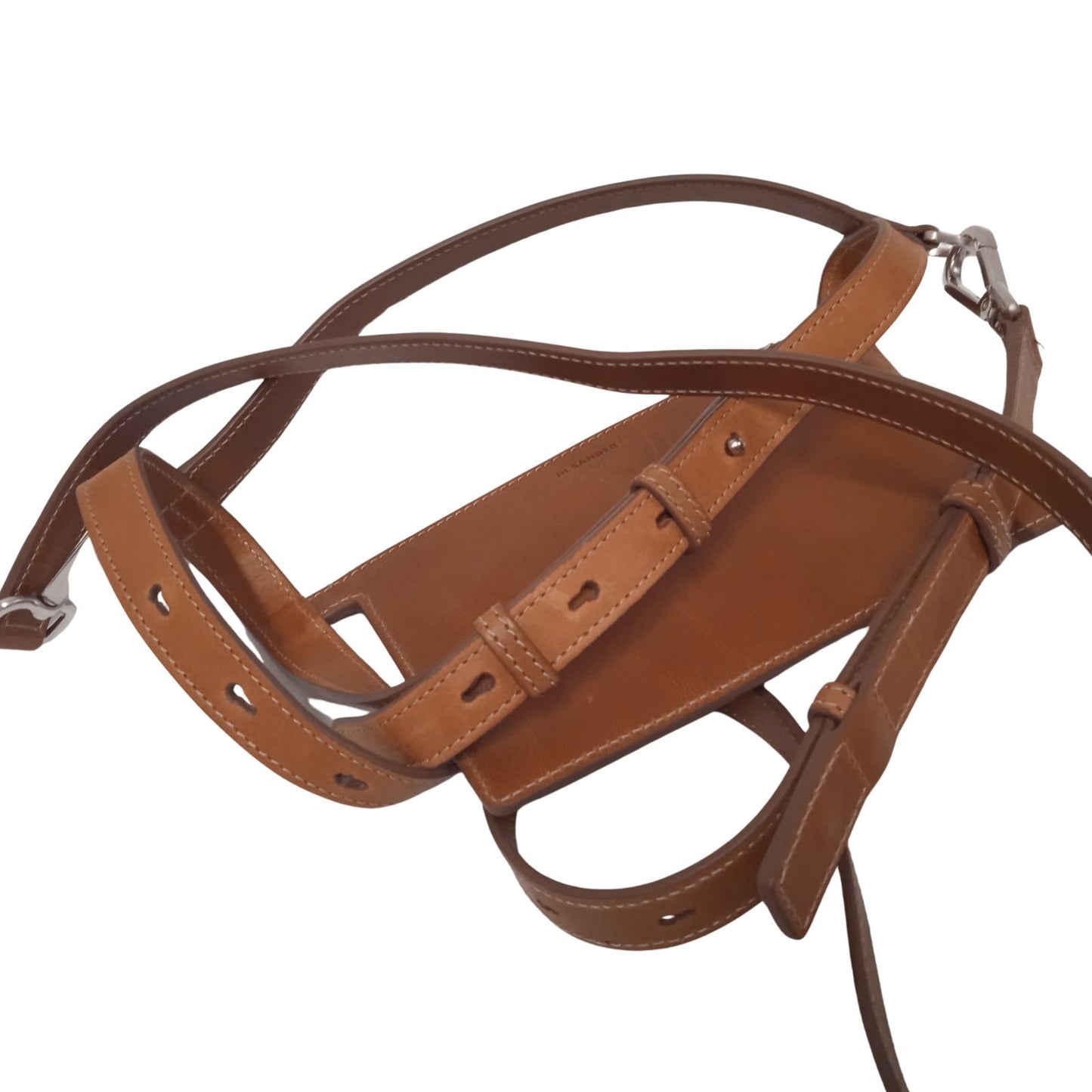 JIL SANDER Ladies Tan Brown Leather Small Crossbody Blanket Holder Bag NEW