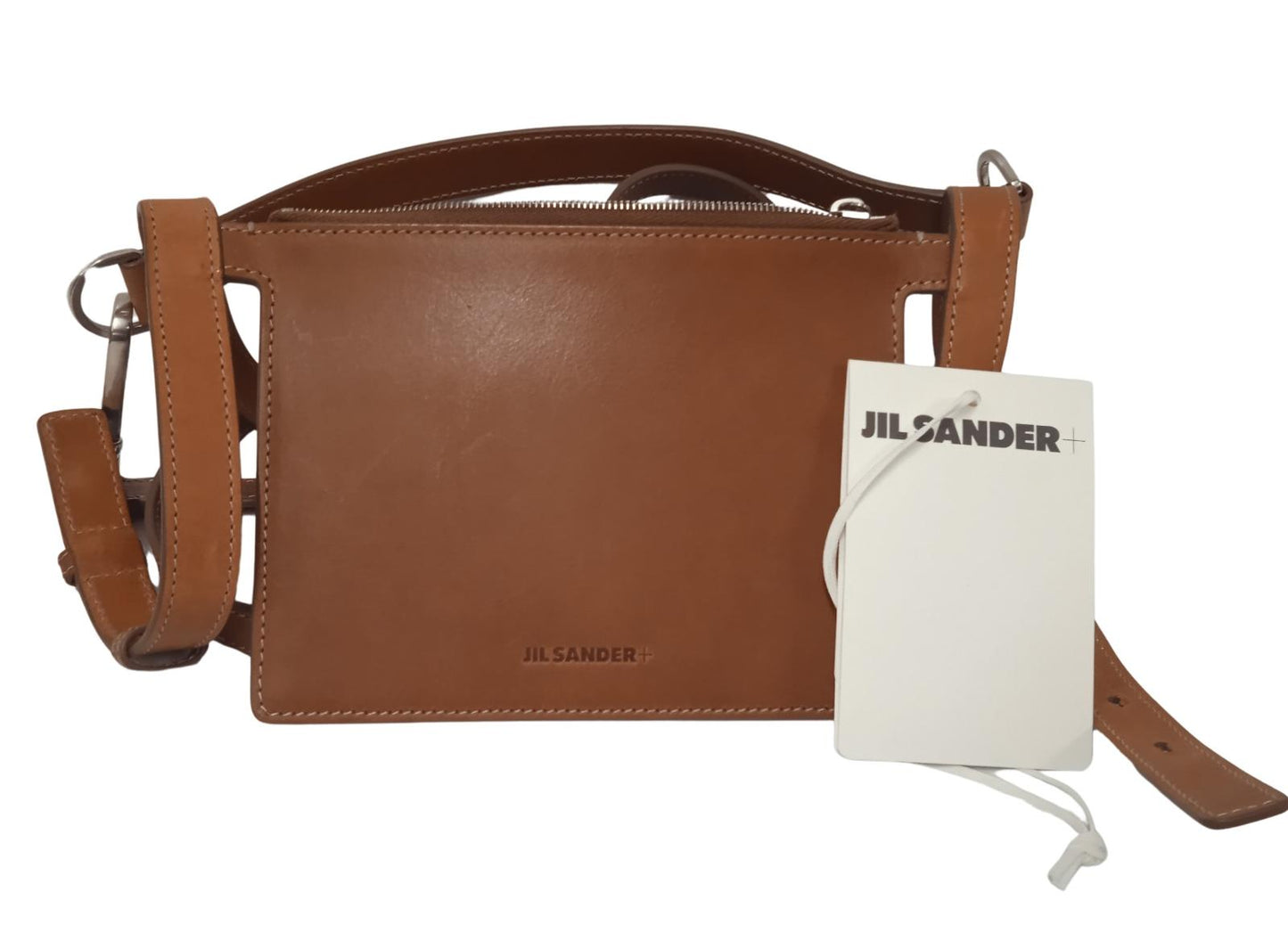 JIL SANDER Ladies Tan Brown Leather Small Crossbody Blanket Holder Bag NEW