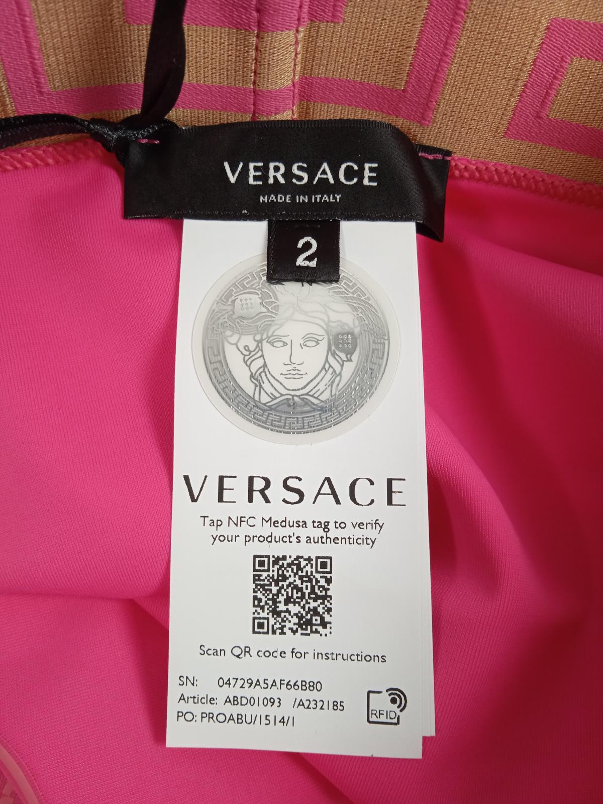 VERSACE Ladies Fuchsia Pink Greca Key Print Border Bikini Briefs Size S NEW