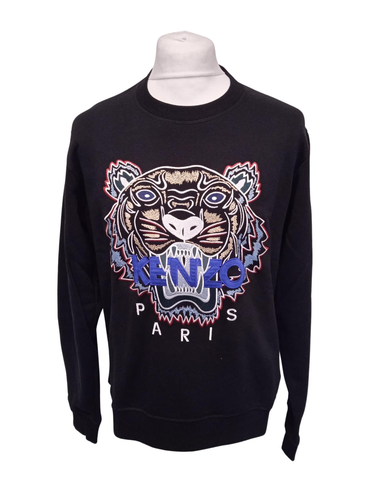 KENZO Men's Black Cotton Classic Tiger Logo Long Sleeve Pullover Jumper L NEW