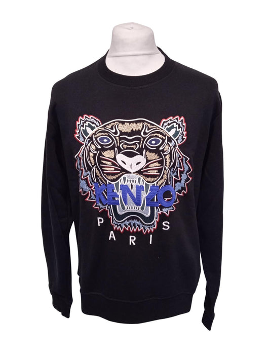 KENZO Men's Black Cotton Classic Tiger Logo Long Sleeve Pullover Jumper L NEW