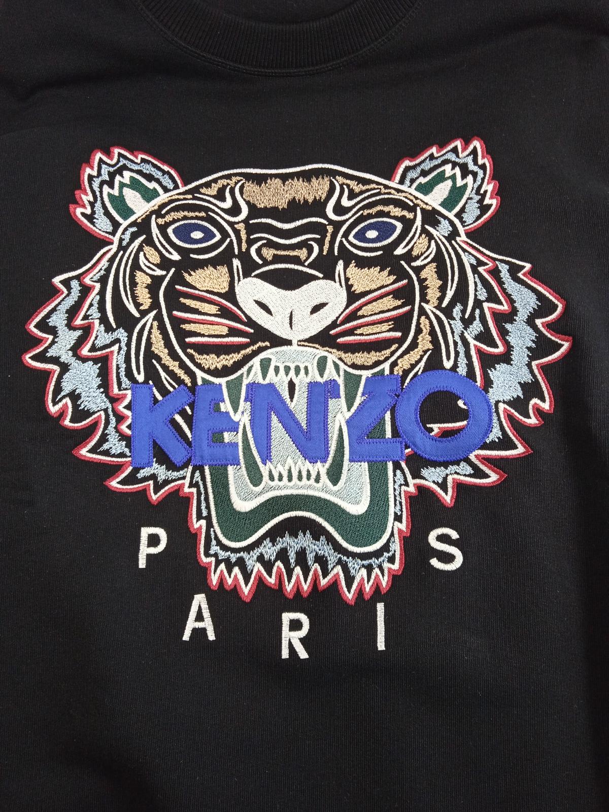 KENZO Men's Black Cotton Classic Tiger Logo Long Sleeve Pullover Jumper L NEW
