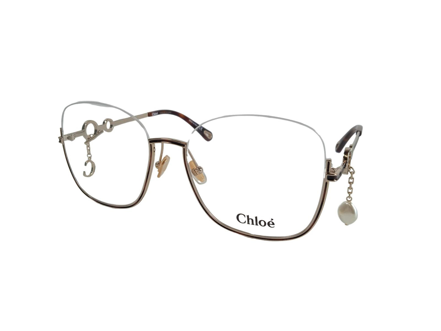 CHLOE Ladies Gold Metal Frame Semi-Rimless Pearl Charm Glasses One Size NEW