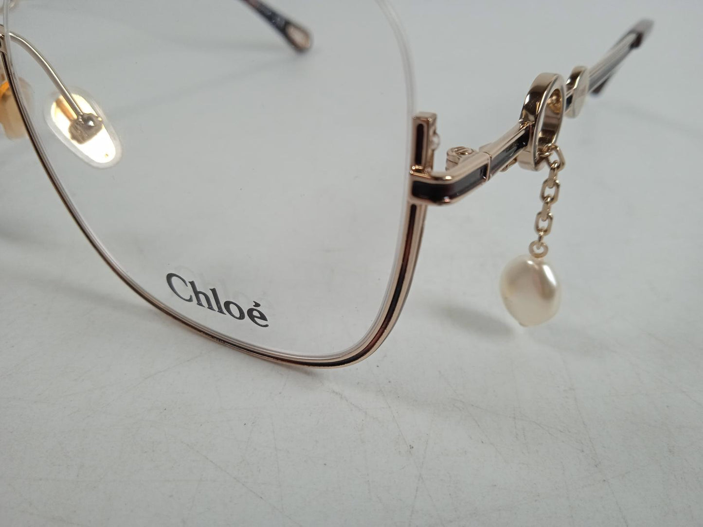 CHLOE Ladies Gold Metal Frame Semi-Rimless Pearl Charm Glasses One Size NEW