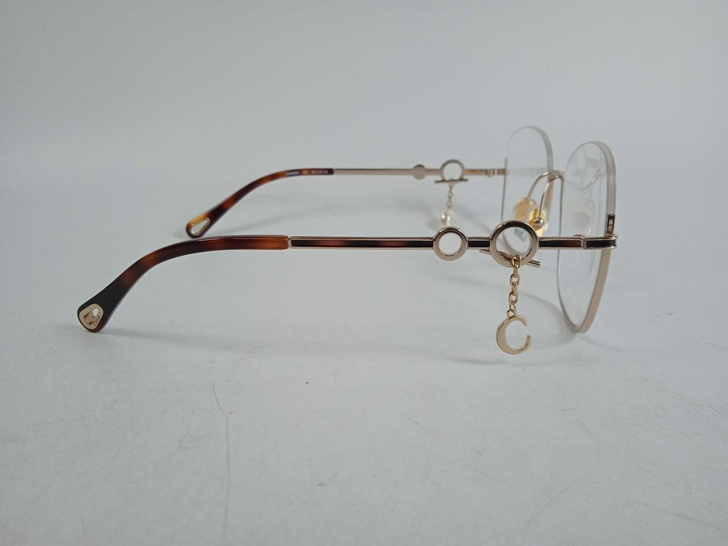 CHLOE Ladies Gold Metal Frame Semi-Rimless Pearl Charm Glasses One Size NEW
