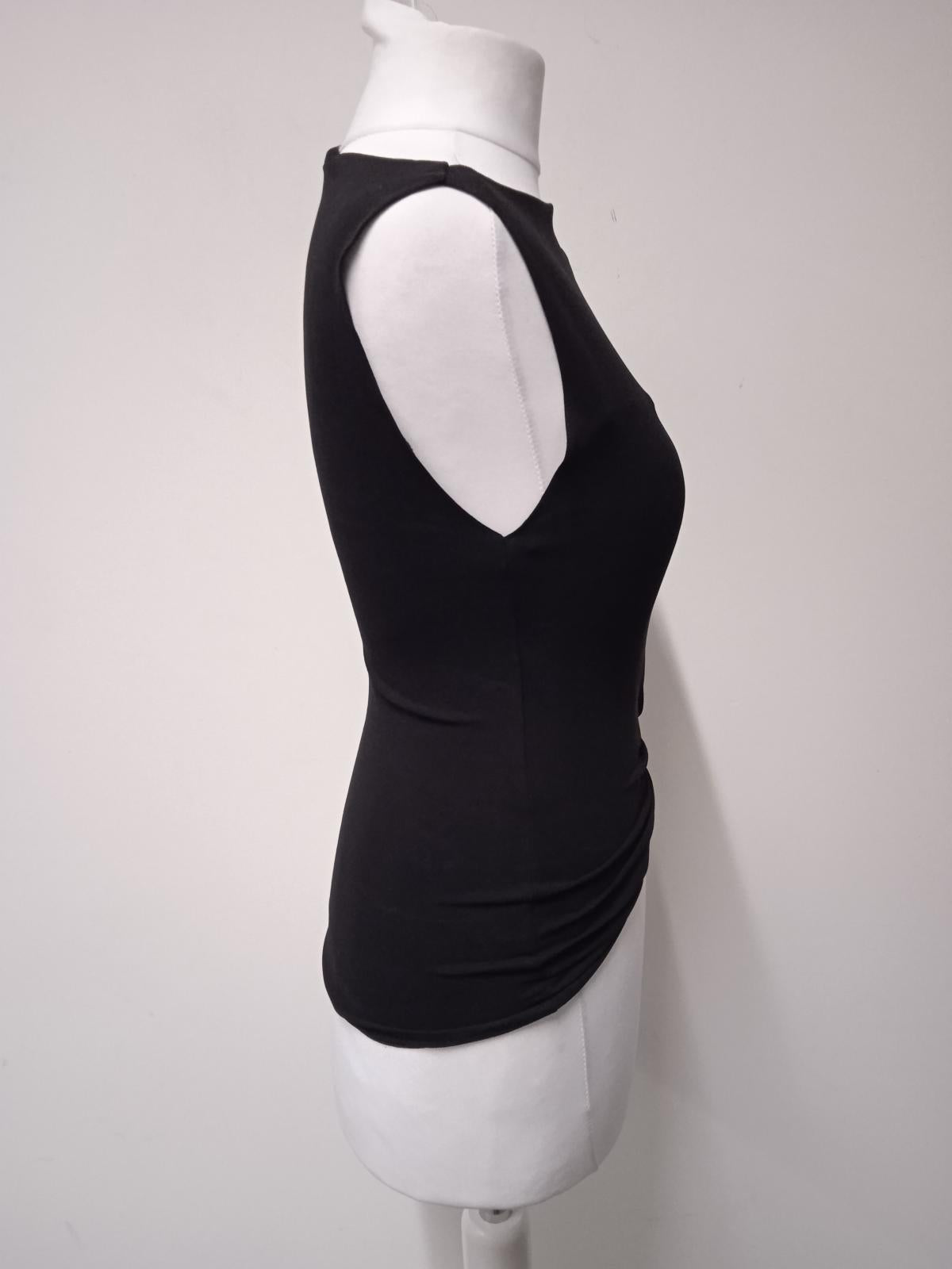 VERSACE Ladies Black Sleeveless Ruched Safety Pin Detail Top IT40 UK8 NEW