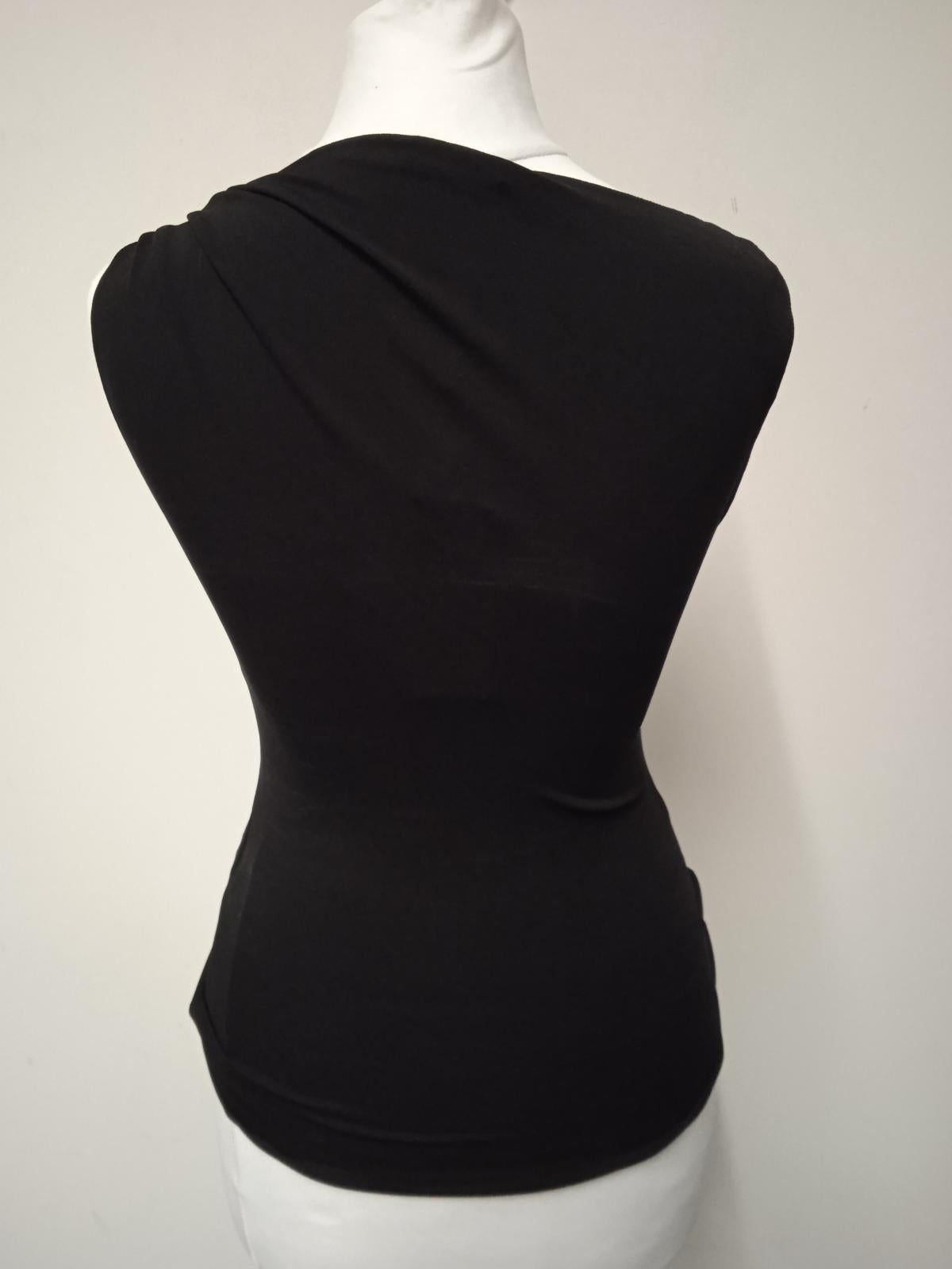 VERSACE Ladies Black Sleeveless Ruched Safety Pin Detail Top IT40 UK8 NEW