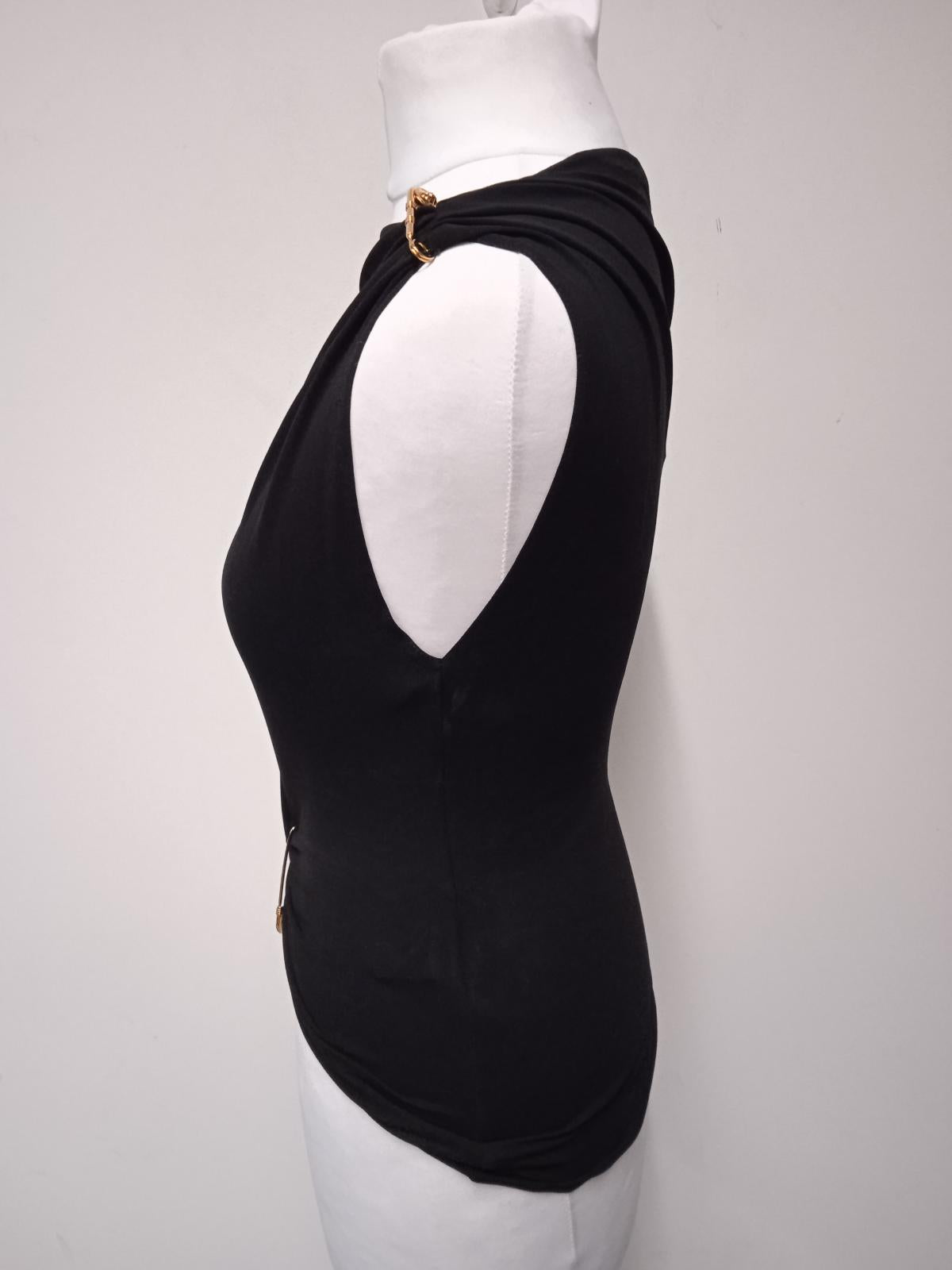 VERSACE Ladies Black Sleeveless Ruched Safety Pin Detail Top IT40 UK8 NEW