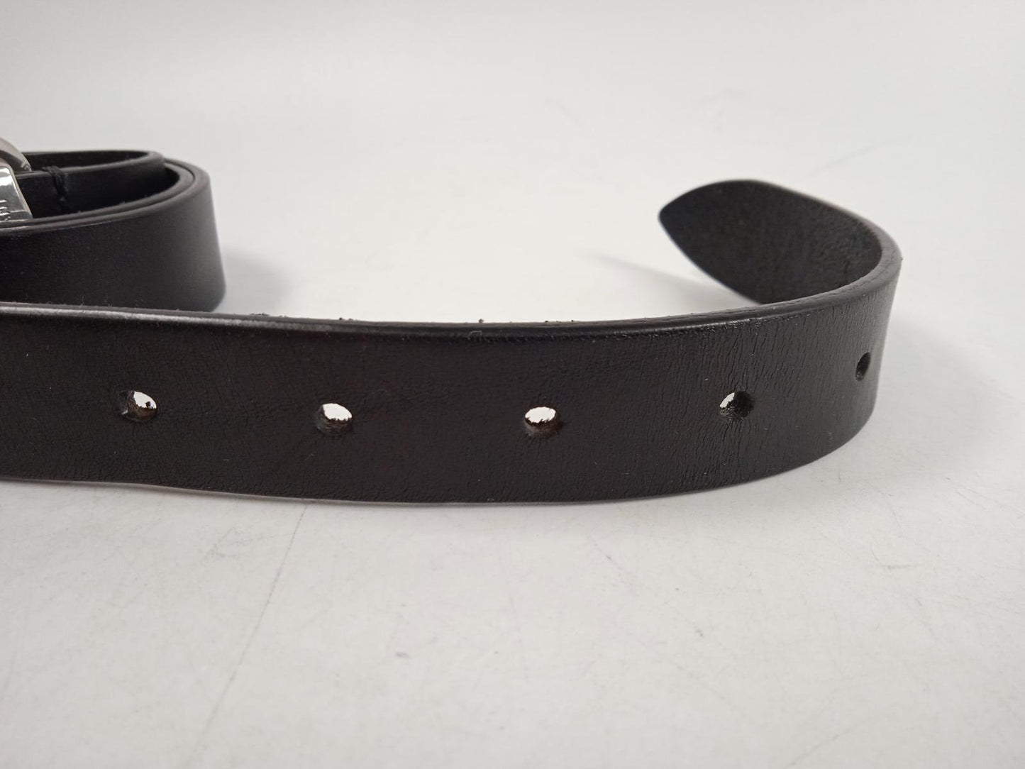 ISABEL MARANET Ladies Black Leather Silver Buckle Thin Zadd Belt Size 85 NEW