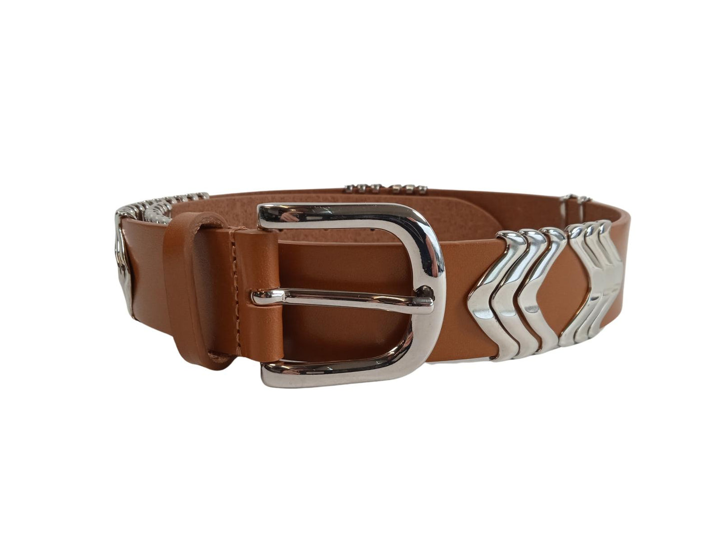 ISABEL MARANT Ladies Brown Leather Silver Hardware Tehora Belt Size 75 NEW