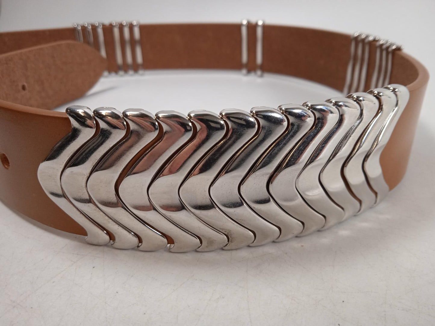 ISABEL MARANT Ladies Brown Leather Silver Hardware Tehora Belt Size 80 NEW