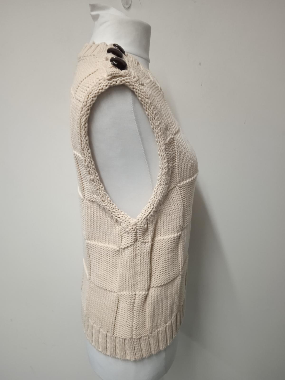 GANNI Ladies Beige Cotton Blend Smiley Face Fitted Sweater Vest Size XS NEW